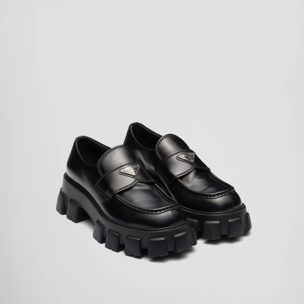 Prada Brushed Leather Monolith Loafers